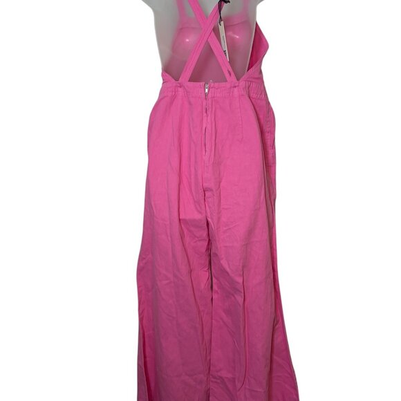 Rolla’s Alice Linen Overall Hot Pink Wide Leg Jumpsuit Size 26 - Picture 2 of 8